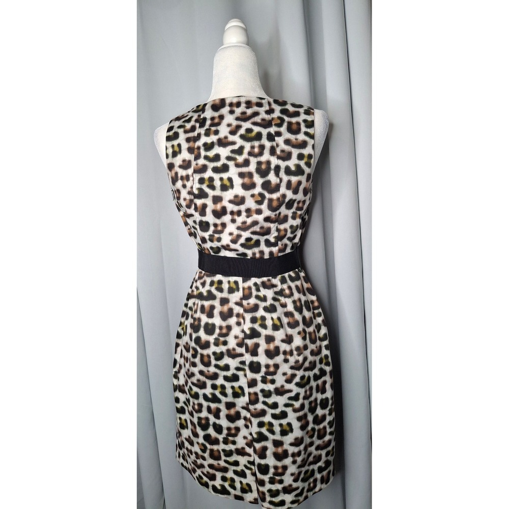 Ann Taylor Petite Leopard Print Sheath Dress Black Waistband 4P Sleeveless - Picture 5 of 12